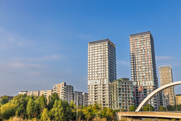 Modern City Skyline with Glass Residential Towers