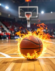 Basketball ablaze on court