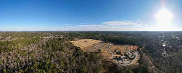 Aerial landscape Blanchard park forest winter after Hurricane Helene in Evans Augusta Georgia
