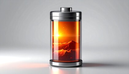 Battery with a scenic sunrise over mountains