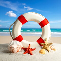 Beach lifeguard ring and shells