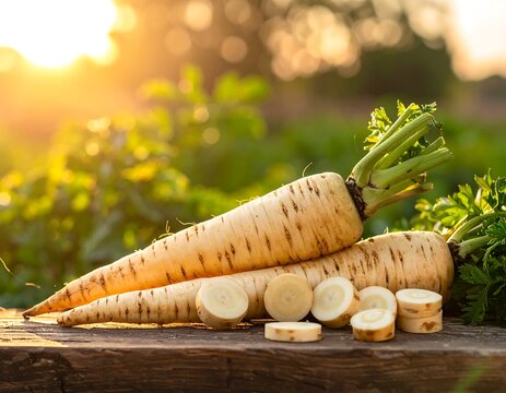 Fresh parsnips on rustic wood - Powered by Adobe