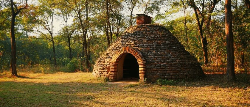Ancient stone structure in woods