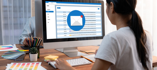 Email notification message showing on computer screen brisk. Digital marketing message information...