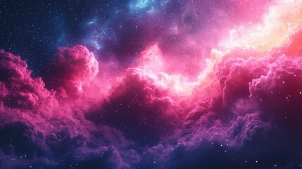 Obraz premium Vivid nebula cloudscape, cosmic dust and starlight. Pink, blue, and orange hues dominate