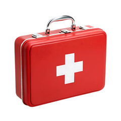 Obraz premium Vibrant red first aid kit with white cross symbol isolated object medical emergency preparedness supplies on transparent background