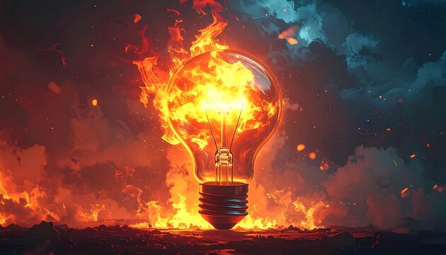 Burning lightbulb in fiery scene (1)