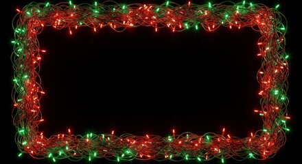 Festive Red and Green Christmas Lights Border on Black Background