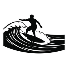 Silhouette of a surfer riding a large wave capturing the spirit of ocean sports silhouette