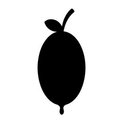 Gooseberry silhouette icon-Black silhouette illustration of a gooseberry fruit with stem and leaf, simple vector design for farming, nutrition, health, and botanical uses.