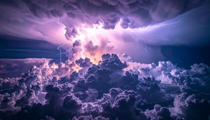 Dramatic storm clouds filled with vibrant lightning