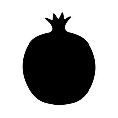 Silhouette of pomegranate fruit icon-Black silhouette illustration of a pomegranate with crown-like top, symbolizing exotic fruit, organic produce, farming, and healthy nutrition.