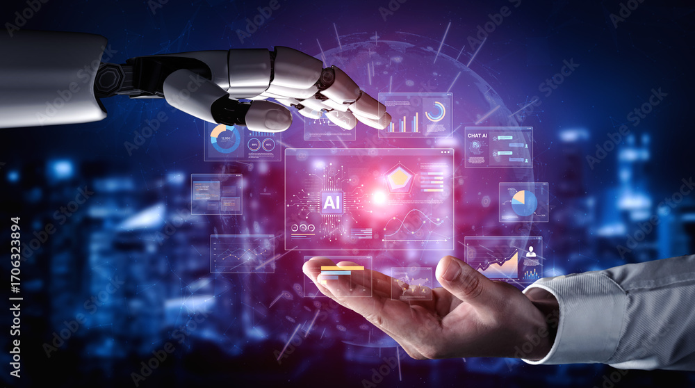 Poster ai brain processes big data with generative ai, llms, and machine learning to support business decis