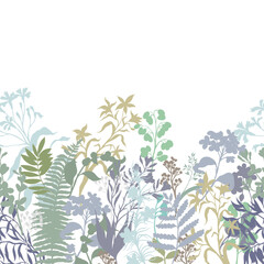 Botanical Silhouette Vector Pattern of Wild Herb Leaves Floral Background for Modern Decor