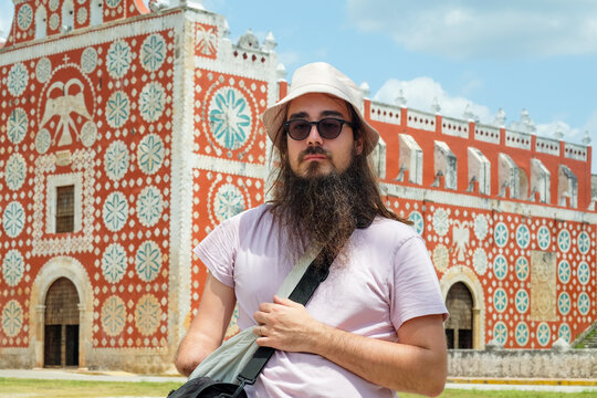 Tourist at Iglesia de Santo Domingo, Uayma