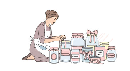 Woman Prepares Homemade Preserves and Sweet Treats in a Charming Cottage Style
