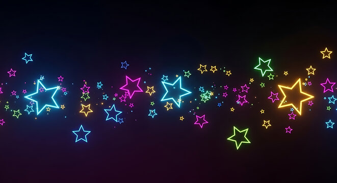 Neon star background colorful stars glowing stars party background festive celebration holiday design 3d render