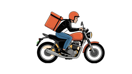 Fototapeta premium Delivery driver speeding on a motorcycle carrying a delivery bag.