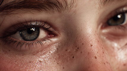 Obraz premium Close-Up of Tearful European Eyes with Gentle Smile