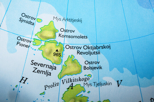 Severnaya Zemlya arctic islands detailed on map.