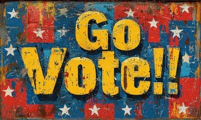 A weathered sign encouraging voting