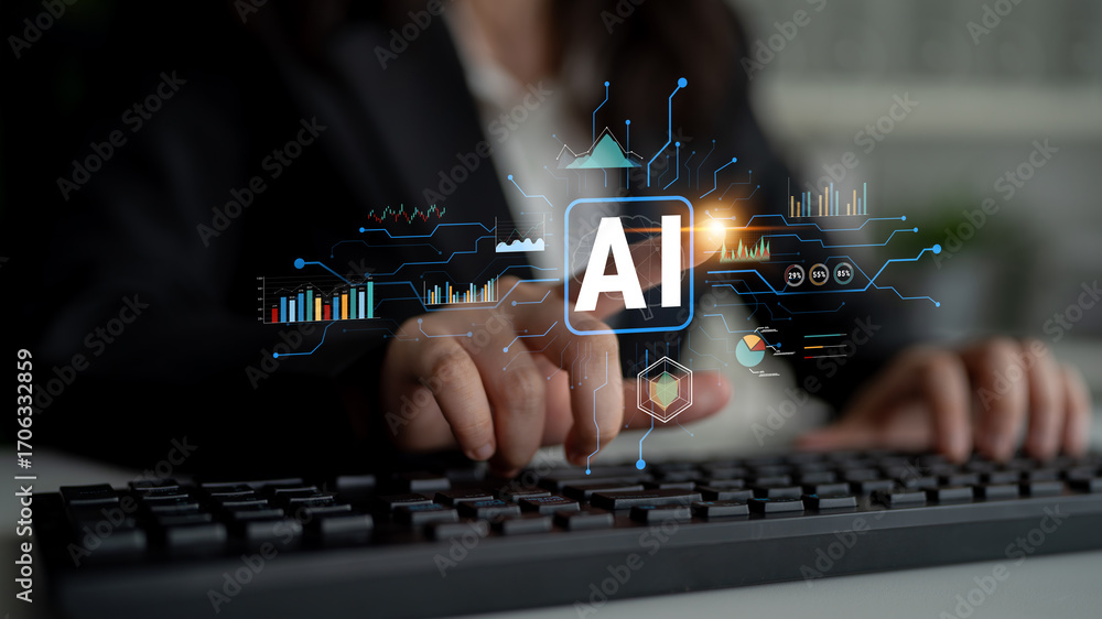Poster artificial intelligence (ai) for business data analysis and analytics. a concept of using ai for dat