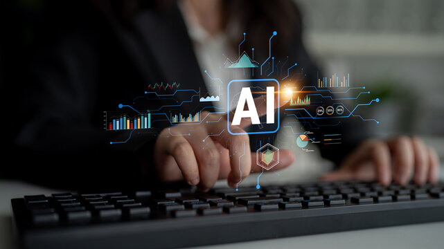 Artificial Intelligence (AI) for business data analysis and analytics. A concept of using AI for data visualization, reporting, and insights. Motif