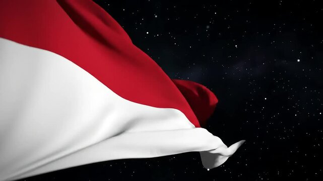 Monaco Flag with Night Sky, and Waving.