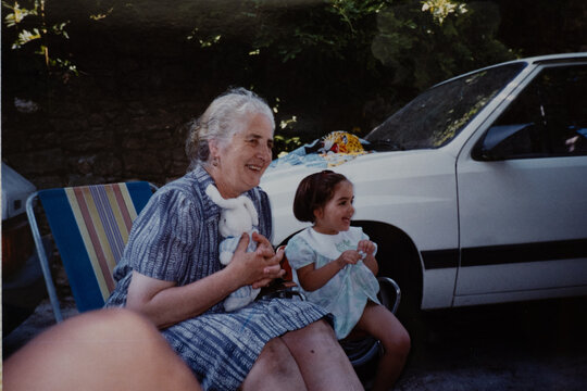 Analog film portrait of grandmother and granddaughter