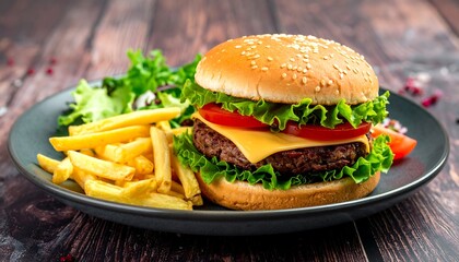 Cheeseburger and fries on a plate