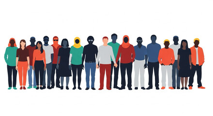 Flat vector silhouettes of diverse people standing together, equality theme