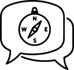 Illustrator Vector Compass inside speech bubble outline icon design silhouette