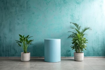 Fototapeta premium Minimalist Interior with Plants and Pedestal potted