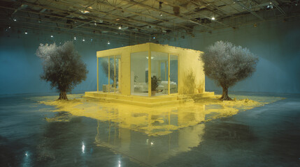 Surreal Art Installation with Yellow Elements
