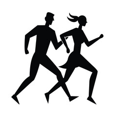 Male and Female Running Silhouette, Athletic Couple Silhouette, Fitness Jogging Silhouette, Running Partners Silhouette, Sprinting Duo Silhouette