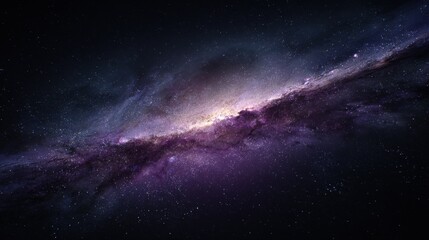 Naklejka premium Celestial River - A Luminous Purple and Gold Nebula Flowing Diagonally Across Deep Space.