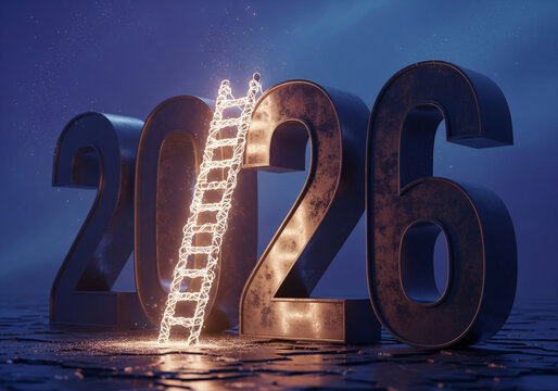 Climb to success in the new year with a ladder ascending the year 2026.