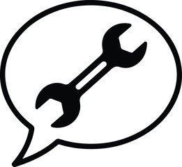 Illustrator Vector Wrench tool inside speech bubble communication icon silhouette