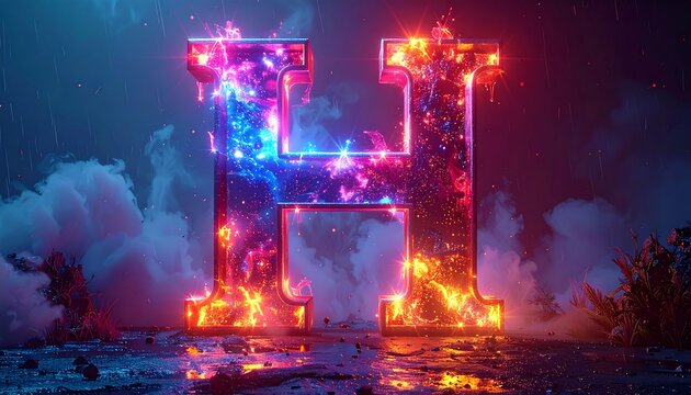 Burning letter 'H' on a wet surface