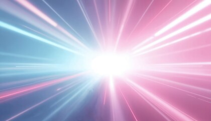 Abstract light rays in pink, blue hues burst from central white glow. Energetic release illustration conveys motion, smooth design. Perfect for backgrounds graphics needing dynamic, vibrant feel.