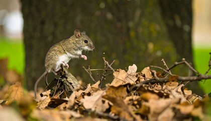 Small rodent on autumn leaves