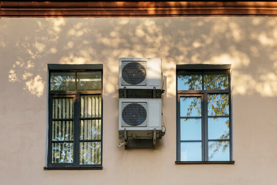 Air conditioning on the outside wall of the house 