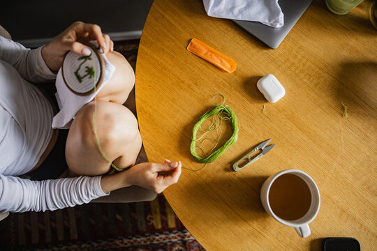Home Hand Embroidery Near Coffee Cup