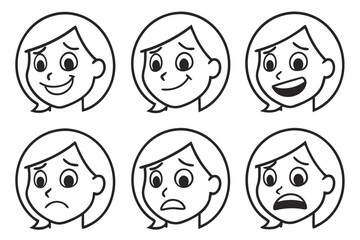 Obraz premium Emotion icons grid – outlined happy, sad, angry, surprised, fearful face expressions arranged in a set