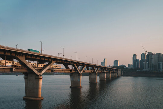 Han River bridge view at sunset