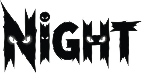 Spooky night text with glowing eyes for halloween themed designs and invitations