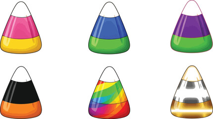Assorted candy corn pieces in various colors for halloween themed designs