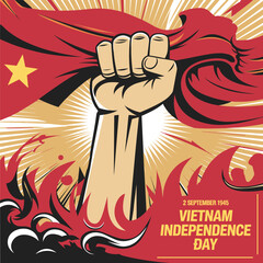 Vietnam Independence Day Poster – Raised Fist Holding National Flag Illustration