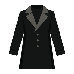 Classic black wool overcoat with contrasting grey lapels and buttoned front