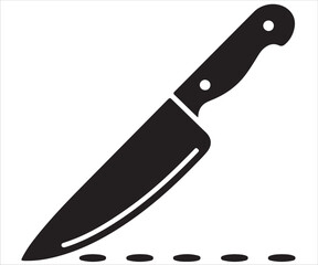 Black silhouette of kitchen knife vector illustration, symbolizing sharp blade, cooking utensil, culinary tool, food preparation, chef equipment, cutlery, restaurant service, household accessory, and 